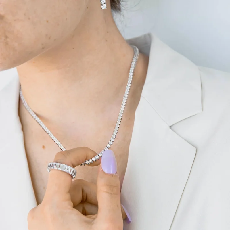 2.75mm Round Lab Diamond 3 Prong Classic Tennis Necklace_5