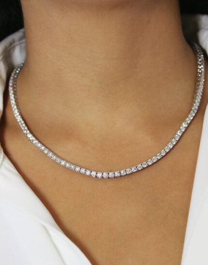 14K Gold 6.20mm Round Lab Diamond 4 Prong Tennis Necklace