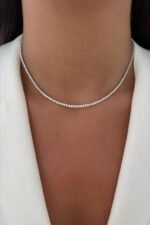 14K Gold 28.98ctw 4.25mm Round Lab Diamond 16 Inches 4 Prong Light Tennis Necklace - Image 5