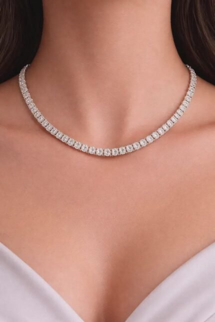 14K Gold 51.98ctw 6.20mm Round Lab Diamond 4 Prong Tennis Necklace