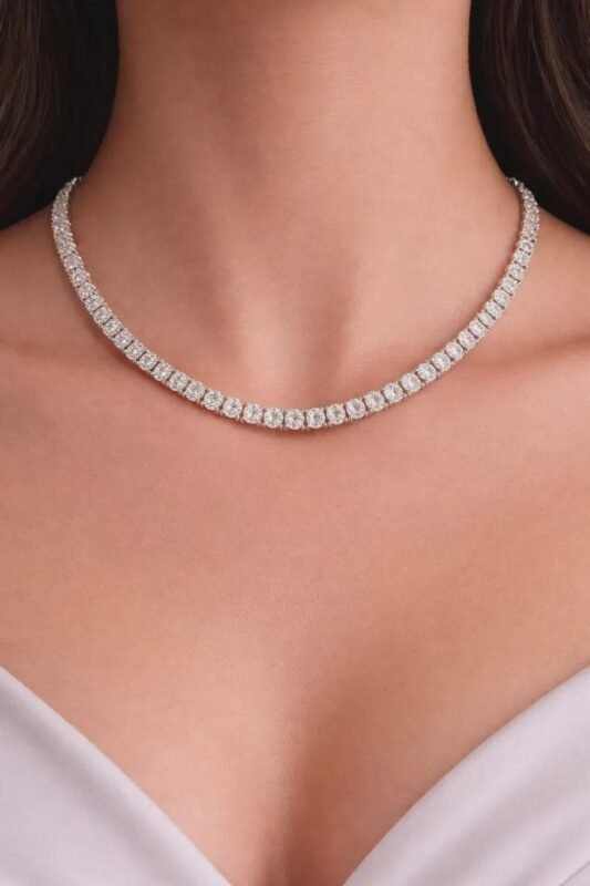 14K Gold 51.98ctw 6.20mm Round Lab Diamond 4 Prong Tennis Necklace